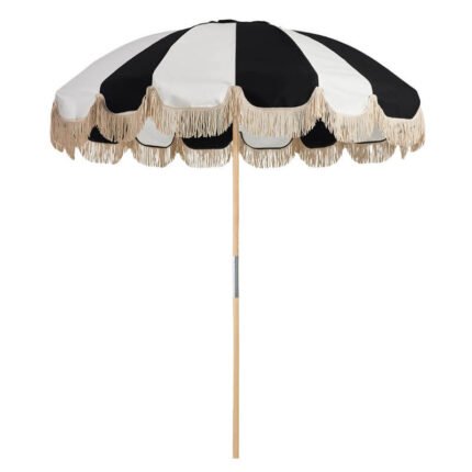 Sturdy retro patio parasol with fringes for outdoor tables