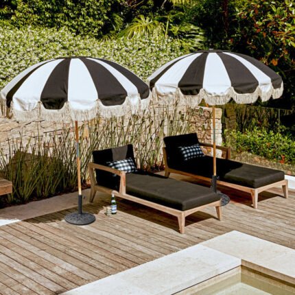 wooden pole patio garden umbrella with fringes
