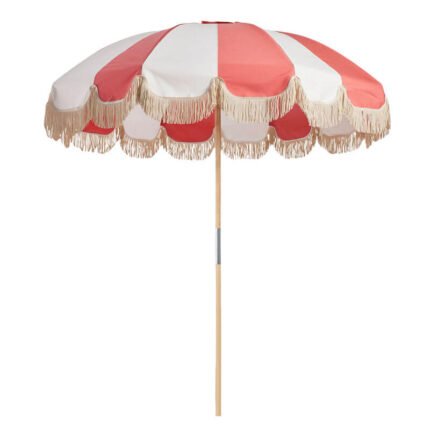 Wooden Pole Outdoor Patio Umbrella with Tassels