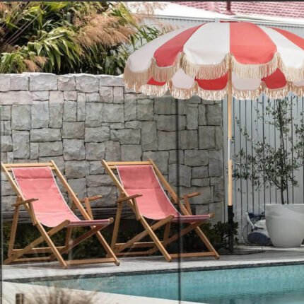 Wooden Pole Retro Market Umbrella with Tassels